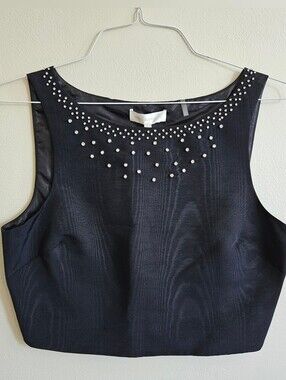 NWT LoveShackFancy Kanoa Black Sleeveless Crop Top Rhinestone Romantic